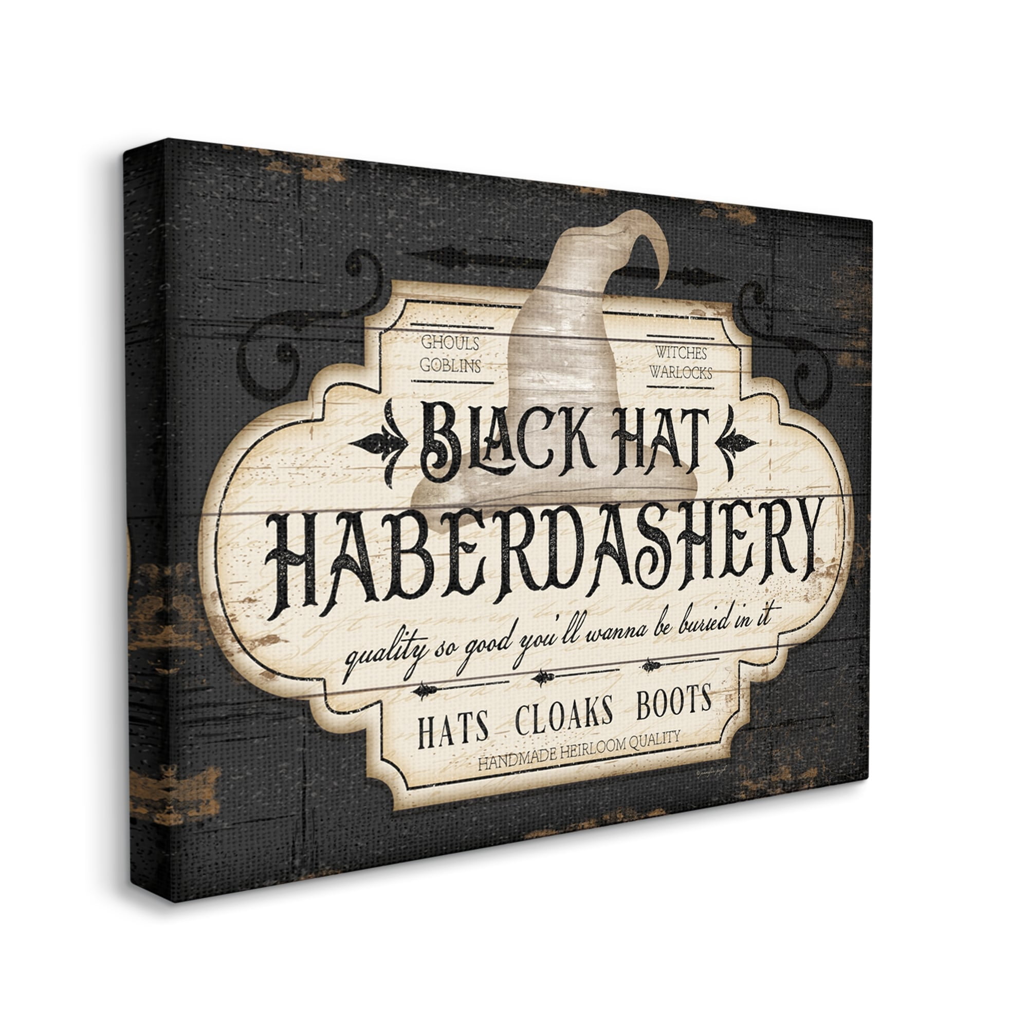 Industries Black Hat Haberdashery Halloween Sign Spooky Heirloom Quality 30 in x 24 in Painting Canvas Art Print, by Stupell Home Décor