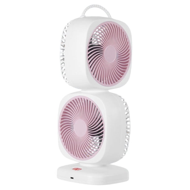 Ventilador de escritorio portátil giratorio de doble capa, compacto, 5 velocidades, recargable para Rosa