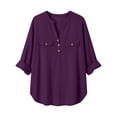 thumbnail image 3 of Paiwinds Women's Linen V-Neck Top with 3/4 Sleeves, Casual Loose Fit Button Front Blouse with Pockets, Solid Color Summer Tunic for Ladies, 3 of 9