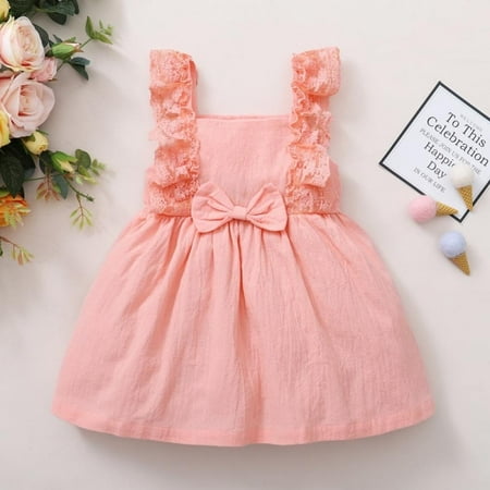

Promotion!Girls Sleeveless Lace Princess Dress Solid Color Children Outfits Casual Party Knee-Length Skirt Elegant Dress