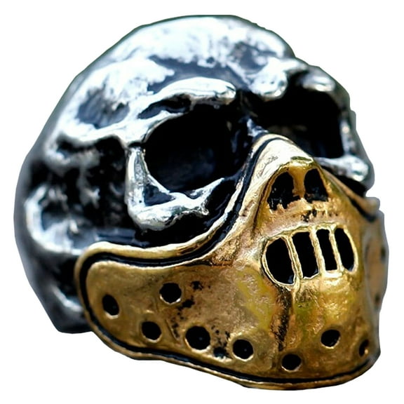 ZMY Home Skull Band Ring Stainless Steel Handmade Jewelry Cool Punk Rock Gold Mask Horror Ring (10)