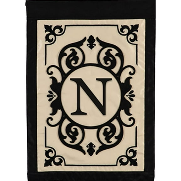 Evergreen Flag Cambridge Chic Letter N Monogram Applique Garden Flag - 12.5" Wide x 18" High