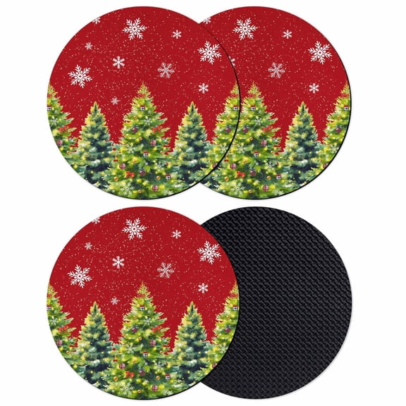 Christmas Tree Coasters Set of 4, Absorbent Coasters for Drinks, Red Green Winter Snowflake Coaster for Desk Coffee Table Protection, Home Decor House Warming Gifts 4"