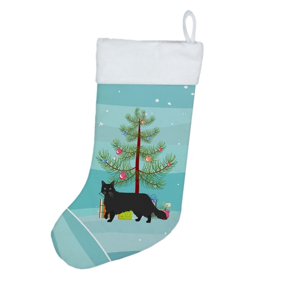 Black Chantilly Tiffany Cat Merry Christmas Christmas Stocking 13.5 in x 18 in