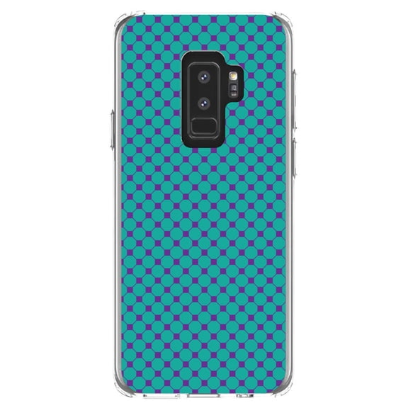 DistinctInk Clear Shockproof Hybrid Case for Samsung Galaxy S9  PLUS (6.2" Screen) - TPU Bumper, Acrylic Back, Tempered Glass Screen Protector - Teal Purple Checkered Pattern - Geometric Pattern