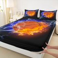 thumbnail image 3 of Homewish Boys Ball Game Queen Sheet Sets,Basketball Sport Theme Flat Sheet,Orange Black Blue Queen Fitted Sheet For Boys Kids,Breathable Home Decor,4 Pieces, 3 of 7