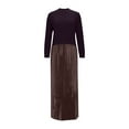 thumbnail image 4 of Aueoeo Women's Solid Color Dress Fashion Long Sleeve Pleated Elegant Round Neck Sweater Dress Fall Warm Long Maxi Skirt, 4 of 4