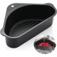 thumbnail image 1 of Cesta coladora de fregadero de acero inoxidable, cesta escurridora triangular para fregadero, colador de alimentos o estante de almacenamiento, con ventosa para esquina (negro), 1 of 5