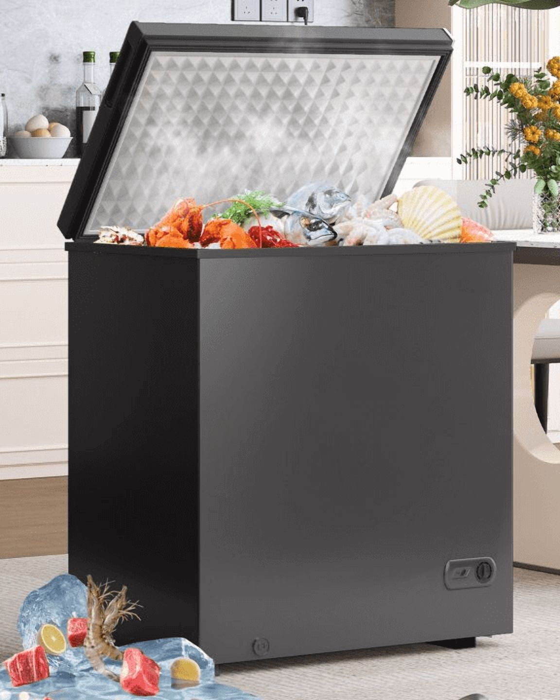 DISHUP 3.5 Cu.Ft Chest Freezer, Small Deep Freezer with Removable Basket, Adjustable Temperature, for Home/Office/Garage/Bar