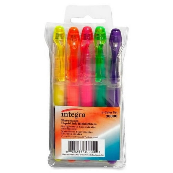 Integra Liquid Highlighters Fine Marker Point - Chisel Marker Point Style - Assorted - 5 / Set