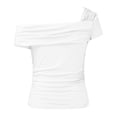 thumbnail image 4 of SNKSDGM Women's Plus Casual Easter Shirts for Women Spring Tops for Women 2025 Dressy Women's One Shoulder Short Sleeve Top Pleated Going Out Top Slim fit Shirt Cropped Top Summer Tops for Women Plus, 4 of 4