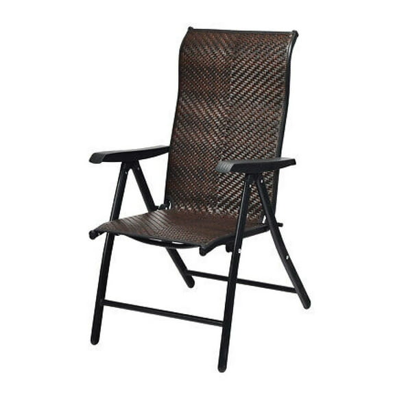 Patio Rattan Folding Chair Recliner Back Adjustable Portable Camping W/Armrest