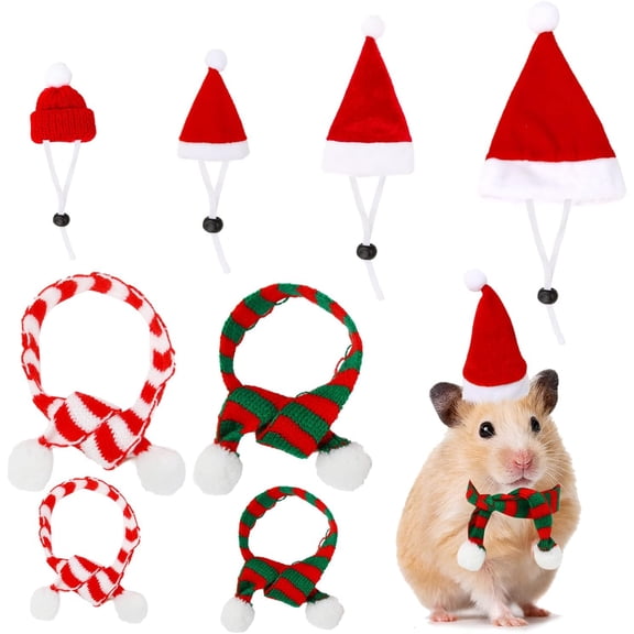 Dalrosia Small Animal Christmas Costume,Mini Santa Hat Scarf for Hamster Rabbit Guinea Pig Chinchilla Hedgehog Lizard Bearded Dragon Xmas Party Supply