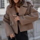 thumbnail image 3 of Abrigos cortos de lana con solapa gruesa para mujer, chaquetas ajustadas informales de manga larga para otoño e invierno, prendas de vestir sólidas elegantes con una sola botonadura, 3 of 5