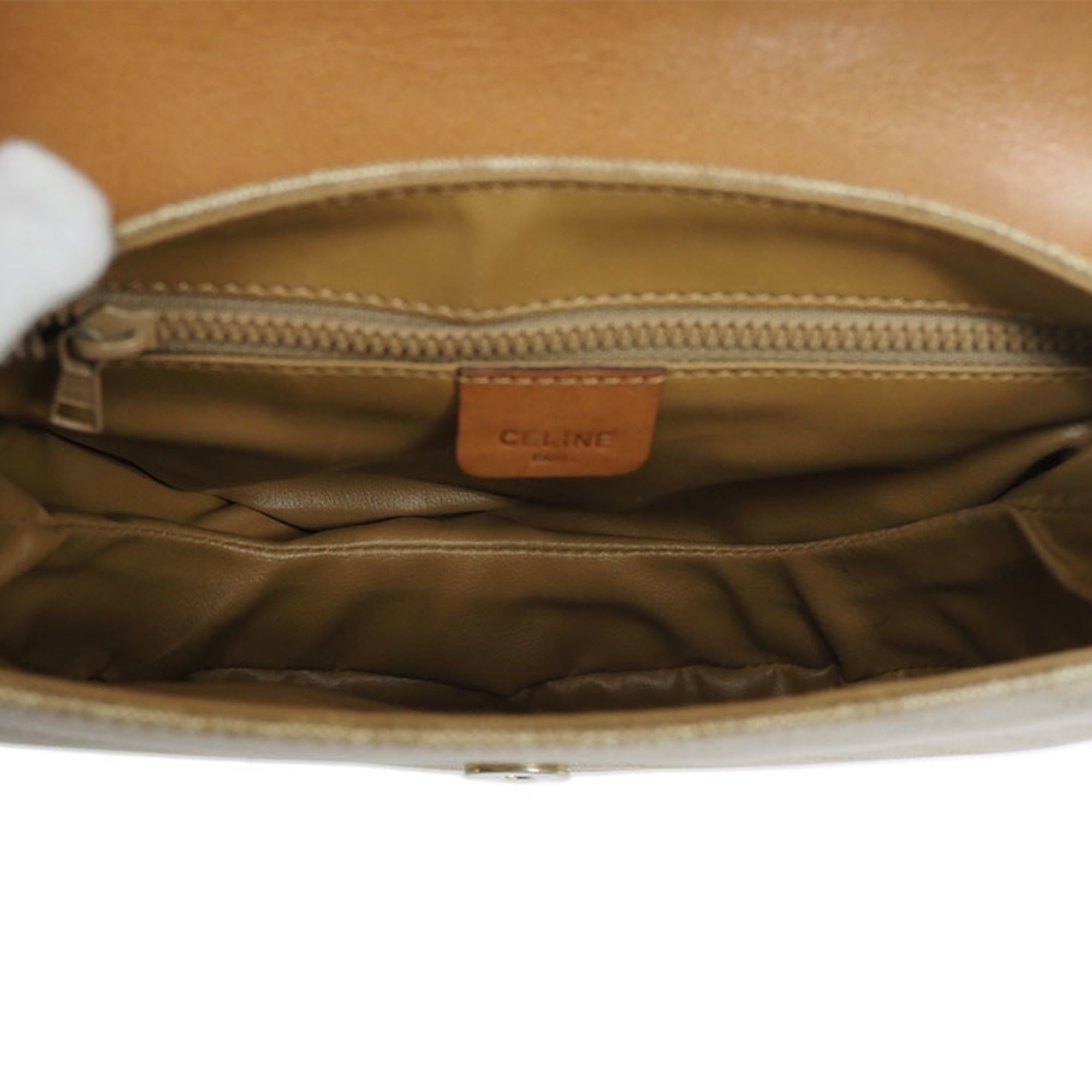 Celine Vintage Macadam Pattern Square Shoulder Bag Pochette PVC Leather  Beige