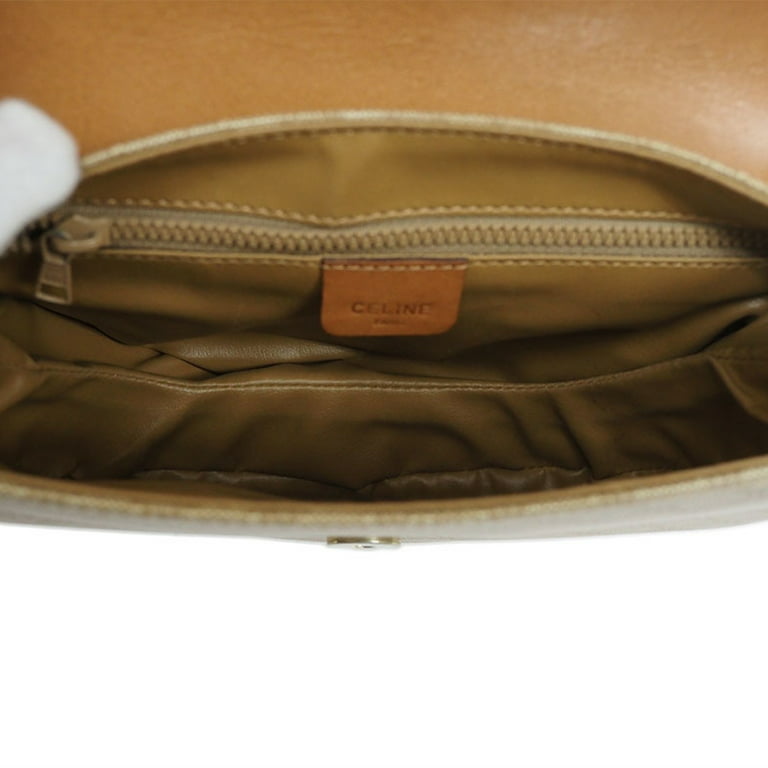 Old CELINE Macadam Shoulder Bag Crossbody Pochette Beige Leather Flap Italy  Auth
