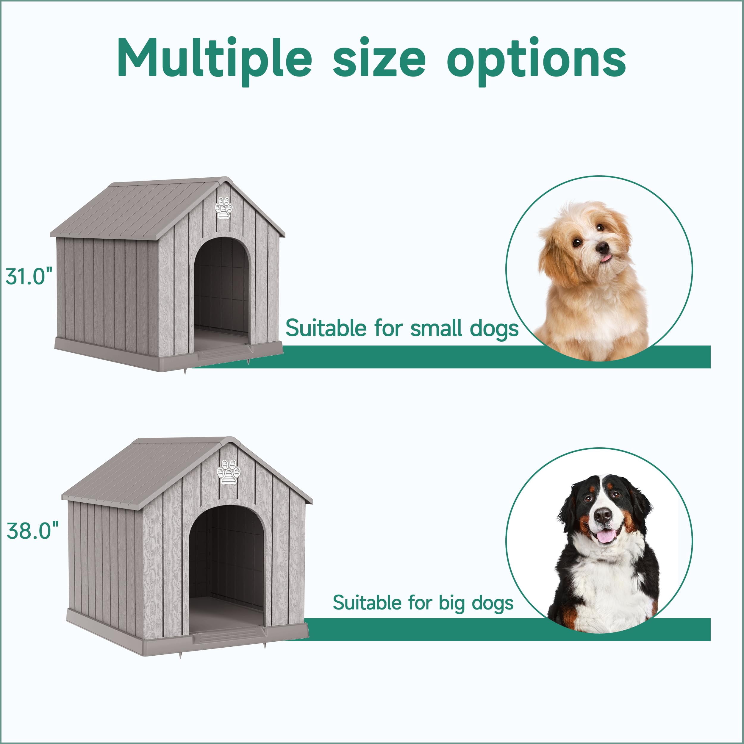 Indoor Outdoor Waterproof Dog House,PP Material,Puppy Shelter with Air Vents and Elevated Floor,Sturdy Dog Kennel for Small to Large Sized Dogs, Easy to Assemble (Blue, 38.62*36.26*38.07 Inches)