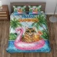 thumbnail image 2 of Hello Summer Maine Coon at Swimming Pool Flamingo Swim Ring Quilt Bedding Set Cat Lover Kitten Owner Gifts 1 Blanket Bed Cover 2 Pillowcases - 12009, 2 of 5