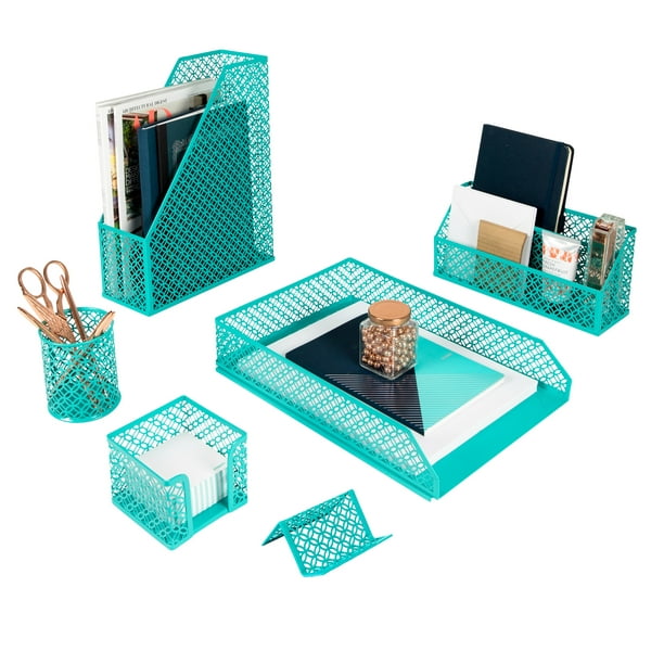 Blu Monaco 6 Piece Dark Teal Desk Organizer Set Desk Organizers and