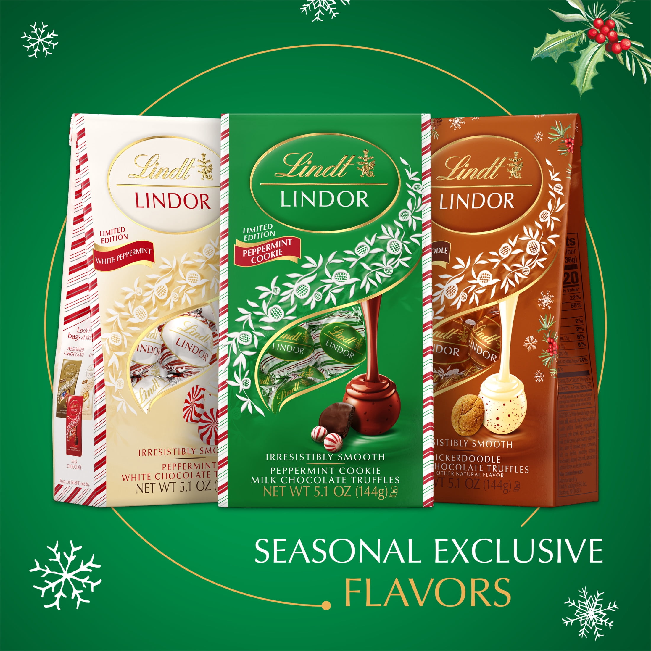 (2 pack) Lindt LINDOR Milk Chocolate Peppermint Cookie Christmas Chocolate Candy Truffles, 5.1 oz. Bag