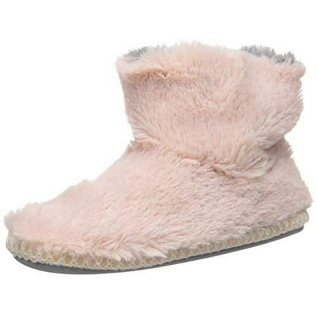 D&F Unisex-Kid's DF Fluffy Pile Bootie Slipper, Dusty Pink, 9-10