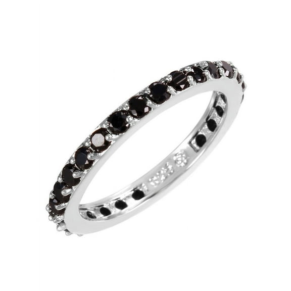 Black Cubic Zirconia Stackable Eternity Ring Rhodium Plated Sterling Silver Size 9
