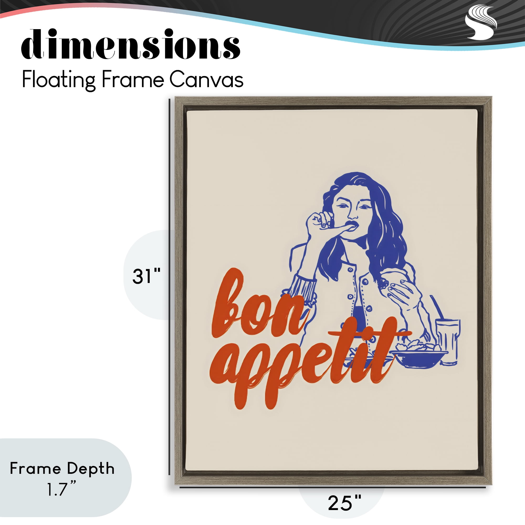 Stupell Industries Bon Appetit Woman Enjoying Meal Brown Framed Floater Canvas Wall Art, design by The Prints Vibe
