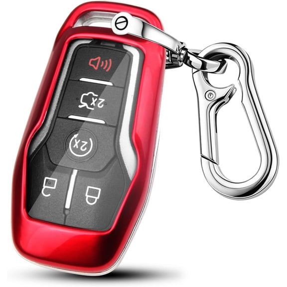 Key Fob Cover Compatible with Ford Fusion F-150 Edge Explorer Mustang Lincoln, TPU Car Key Case Protector with Keychain(Red)