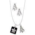 thumbnail image 1 of Delight Jewelry Silvertone Turtle on Black Frame Silver tone Zig Zag Christmas Tree Charm Necklace and Stud Earrings, 1 of 4