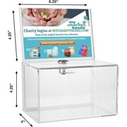 MCB Clear Acrylic Donation Collection Box with Back 4 x 6 Sign Display With Lock