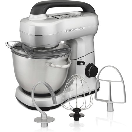 Electric Stand Mixer, 4 Quarts, Dough Hook, Flat Beater Attachments, Splash Guard, 7 Speeds with Whisk, Easy-Carry Top Handle, Silver