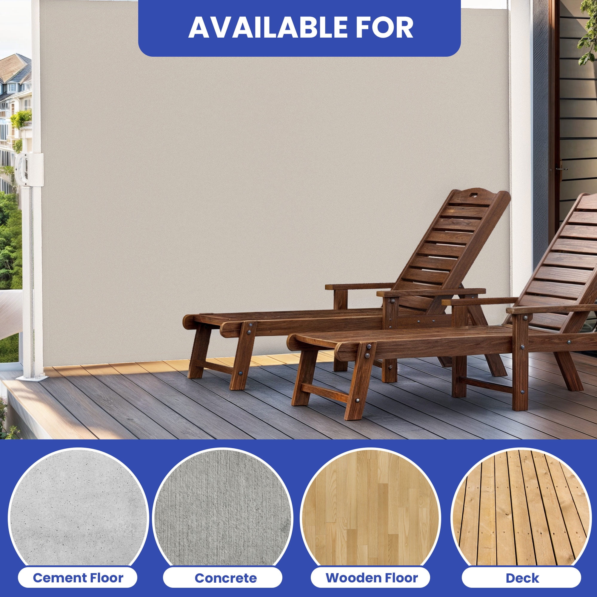 Uforic 118''X 78'' Side Screen Retractable Privacy UV-Resistant Waterproof  for Garden, Deck, Beige