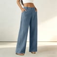 thumbnail image 5 of aohooy Wide Leg High Waisted Pants for Women Summer Casual Button Up Palazzo Work Pant Beach Vacation Comfy Trousers with Pockets Light Blue,XXL, 5 of 8