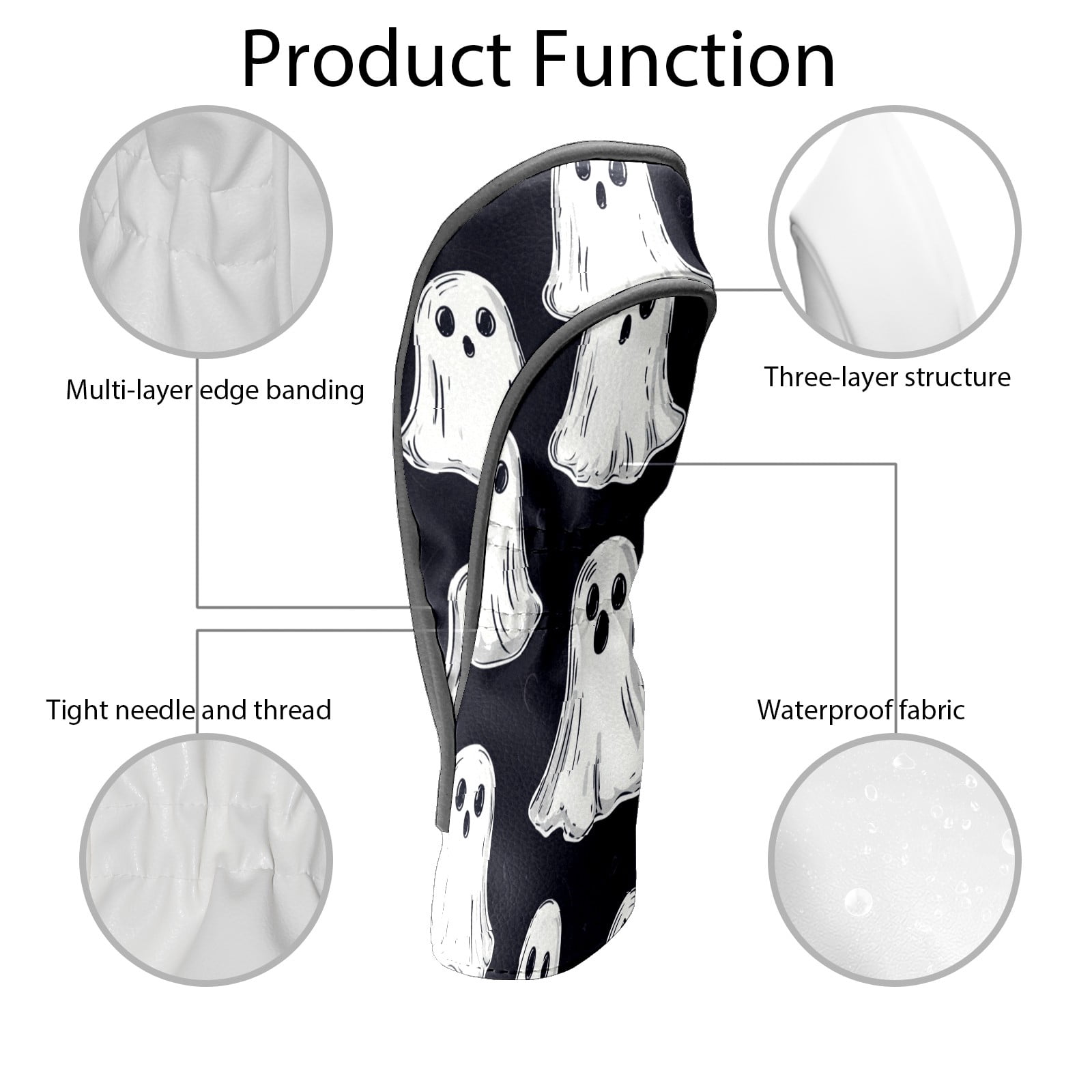 Golf Club Covers PU Leather Waterproof Head Covers for Fairway Woods Hybrids Cute Patterns