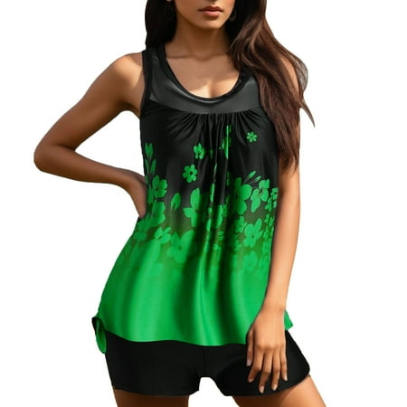 Women s Tankini Swimsuits Two Piece Floral Printed Tank Top With Boyshorts Suits Full Coverage Modest Bathing Suit For Women Swim Suits Green XXXL