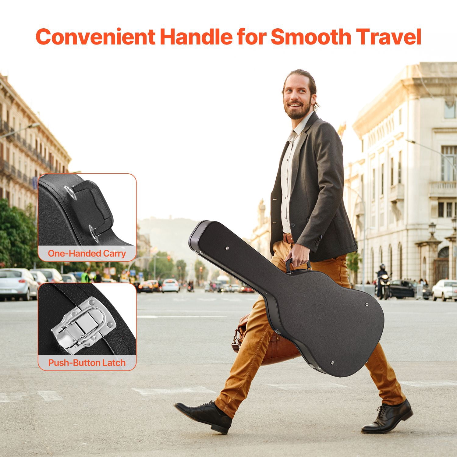 Acoustic Guitar Hard Case, 43.31 in Gourd-Shaped Guitar Hard Case, With Lock Latch Key Handle, PVC Padding Soft Lining Water-Resistant Hard Shell Guitar Case, for 39-41 in Acoustic Guitar, Black