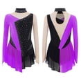 thumbnail image 5 of Aislor Girls Figure Ice Skating Leotard Dress Long Sleeve Shiny Rhinestone Mesh Spliced Gymnastics Ballet Purple 16, 5 of 7