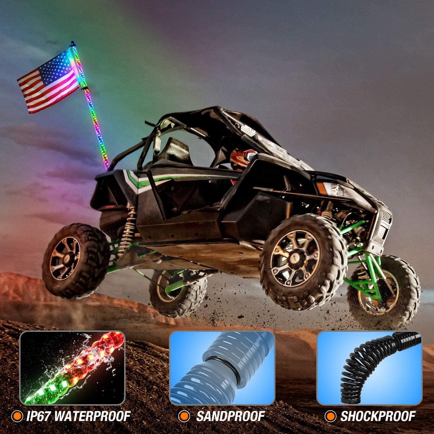 Antenne de fouet RGB LED /éclair/ée avec drapeau et t/él/écommande pour antenne Polaris RZR ATV fouet UTV Quad Sand Dune Buggy Polonais pour camions 3FT 4FT 3FT
