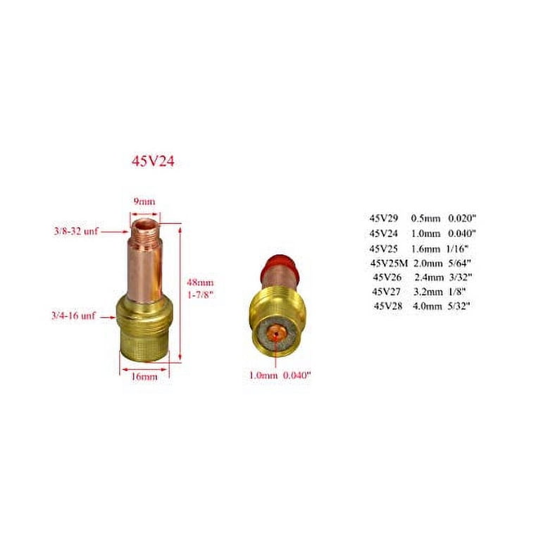 RIVERWELD TIG Gas Lens Collets Body – 45V26 Large Diameter 2.4mm Orifice, Fits WP 17/18/26 & QQ300 Torches, Pack Of 2