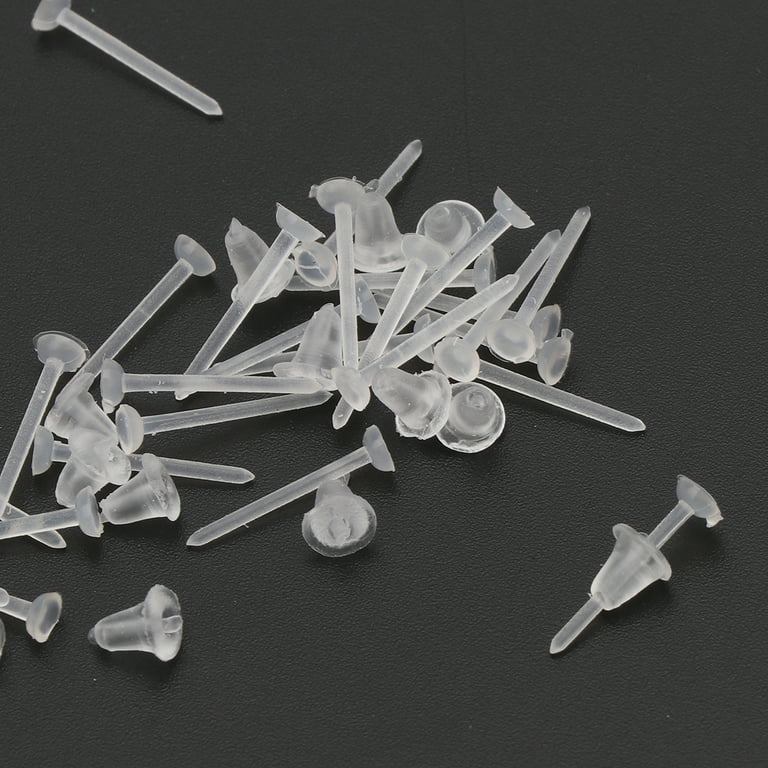 50pcs Clear Plastic Stem Rubber Anti-Allergy Ear Stud Replacement Earring  DIY