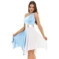 thumbnail image 4 of iEFiEL Womens Color Block Asymmetrical Hem Dance Dress Liturgical Praise Lyrical Dance Costume Light Blue L, 4 of 7