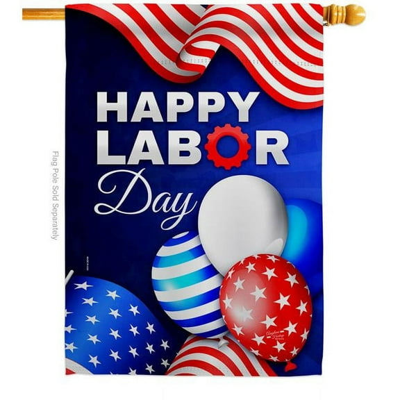Angeleno Heritage  28 x 40 in. Labor Day Balloon American Star & Stripes Vertical House Flag with Double-Sided Decorative Banner Garden Yard Gift