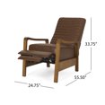 thumbnail image 5 of GDF Studio Neihart Contemporary Channel Stitch Pushback Recliner, Cognac Brown Faux Leather and Teak, 5 of 12
