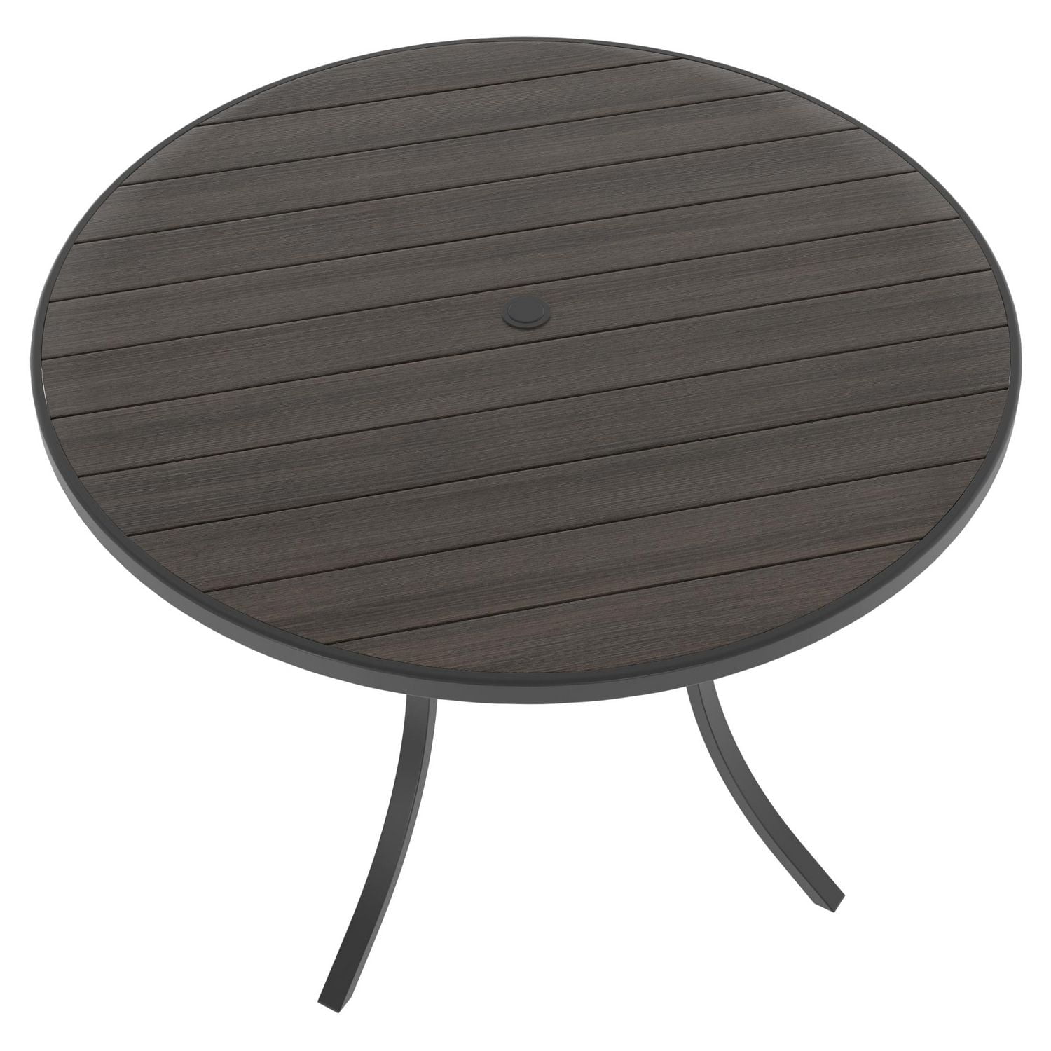 HOMETRENDS 40-Inch Round Steel Outdoor Dining Table, Black, All-season resin wood