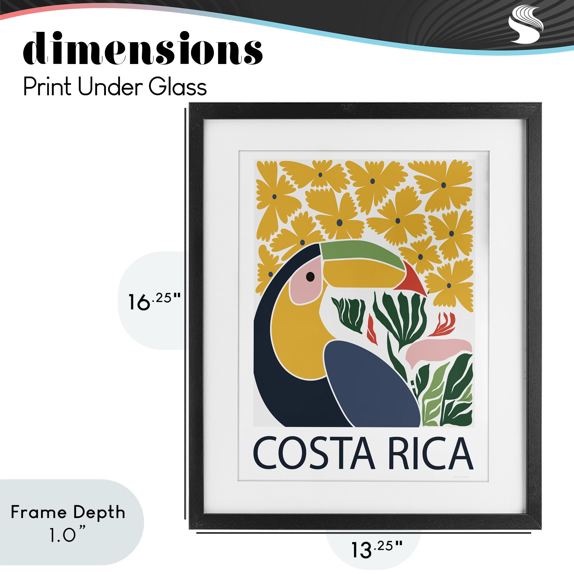 Stupell Industries Tropical Toucan & Flowers Black Framed Print Under Glass, design by Omar Escalante