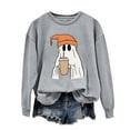 thumbnail image 3 of CLOISE Halloween Women Sweatshirt Trendy Ghost Graphic Oversized Sweatshirts Fall Long Sleeve Round Neck Hoodies Shirts Tunic Tees Halloween Gift Outfits Gray XS Boo, 3 of 5