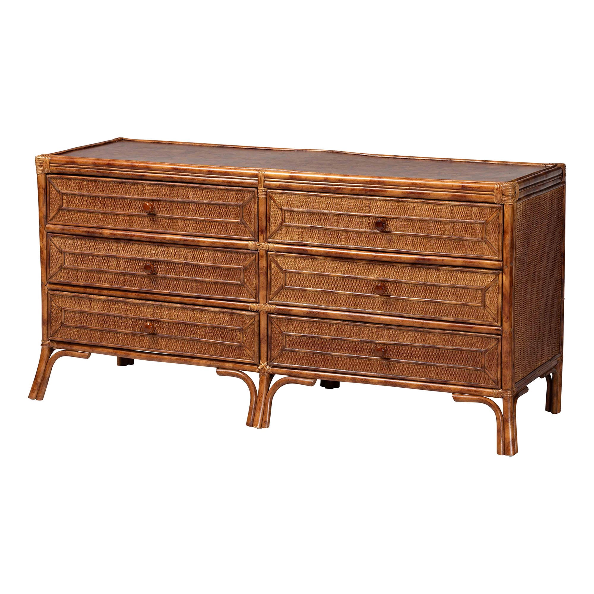 bali & pari Basile Boho Dresser, 6-Drawer, Marbled Tortoise Brown