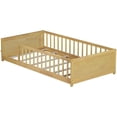 thumbnail image 4 of Miniyam Wood Twin Size Floor Bed with Built-in Book Storage Rack for Toddler, Natural, 4 of 6