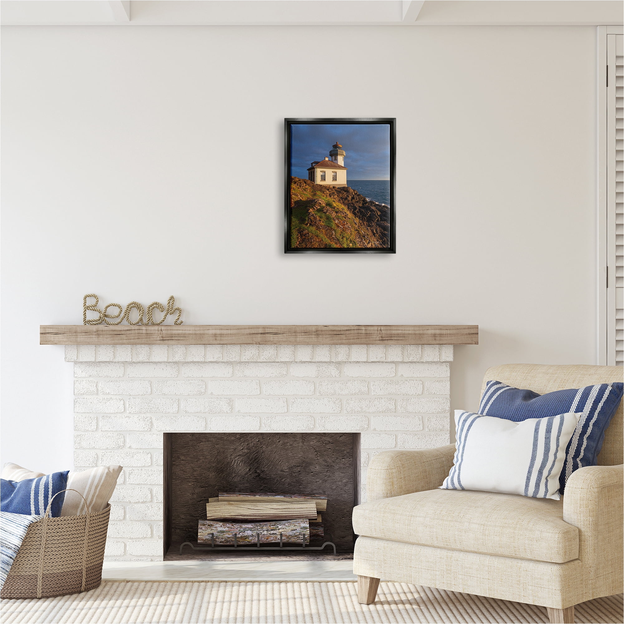 Stupell Industries Coastal Lighthouse Photography Landscape Photography Black Floater Framed Canvas Art Print Wall Art, 17 x 21
