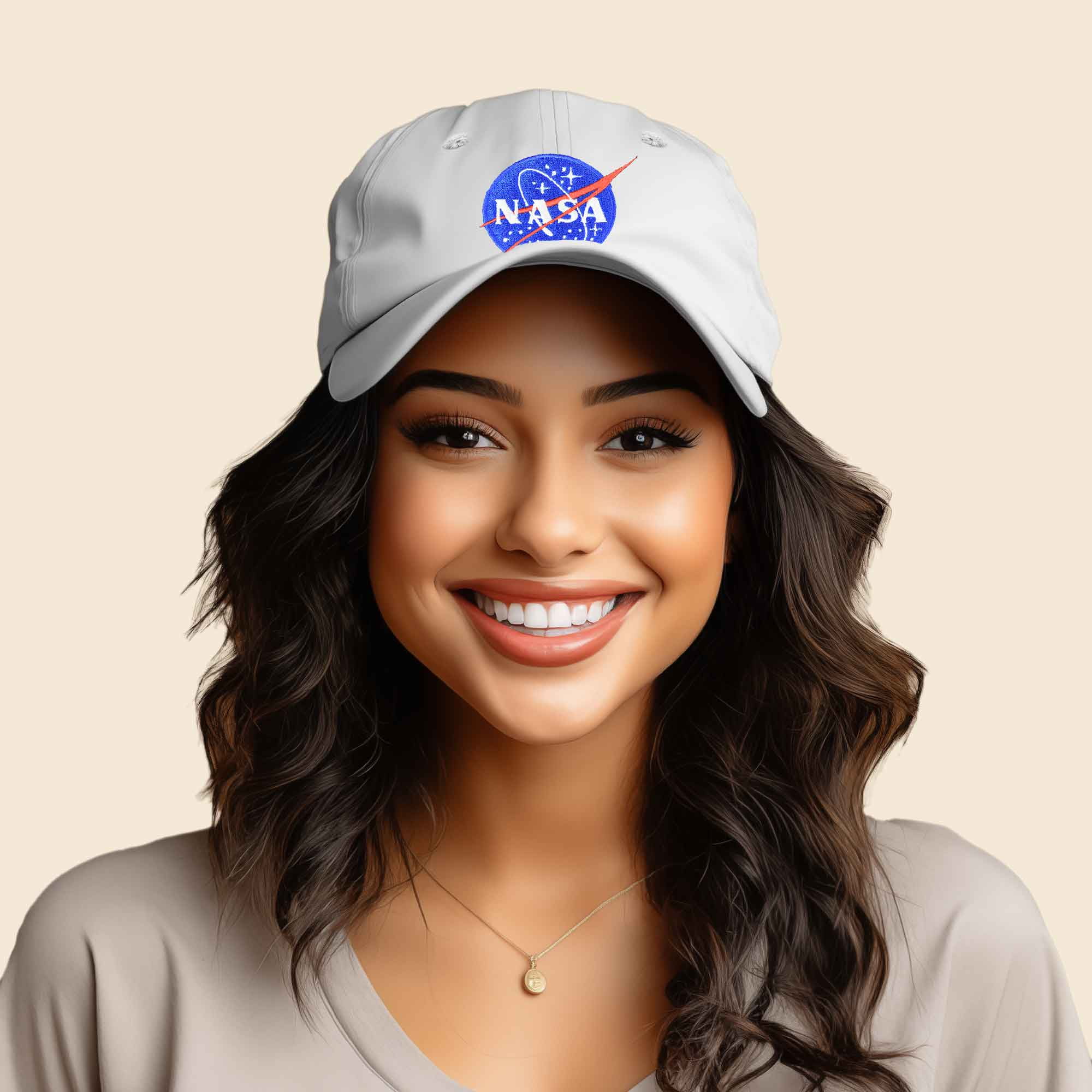 Dalix NASA Embroidered Mens Womens Cotton Dad Hat Baseball Cap Adjustable in White